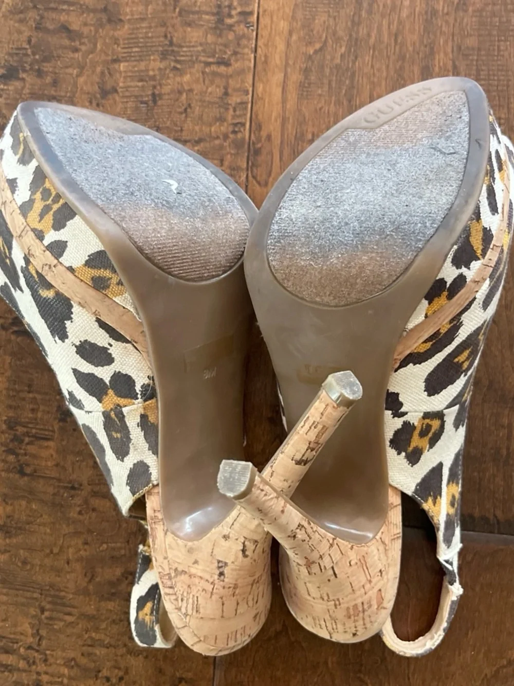Guess leopard cheetah print sling back platform heels Sz. 8